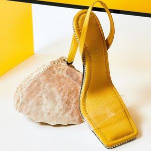 Good American Crystal Crush Lucite Sandals